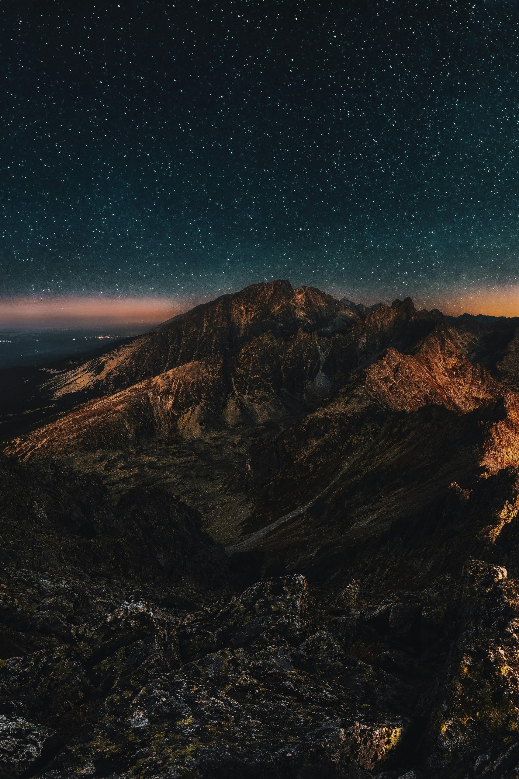 Mountain At Night Under A Starry Sky
